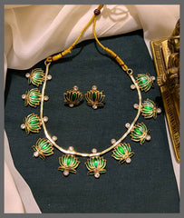 Lotus with white stone Necklace in Nakshi - NN00686