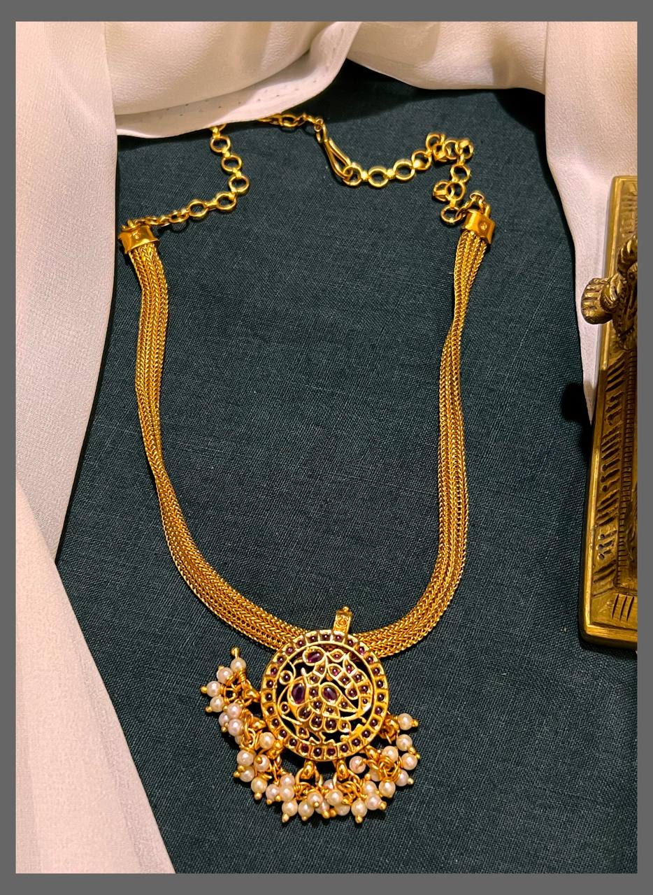 Ruby Peacock Pendant with Nakshi Necklace - NN00696