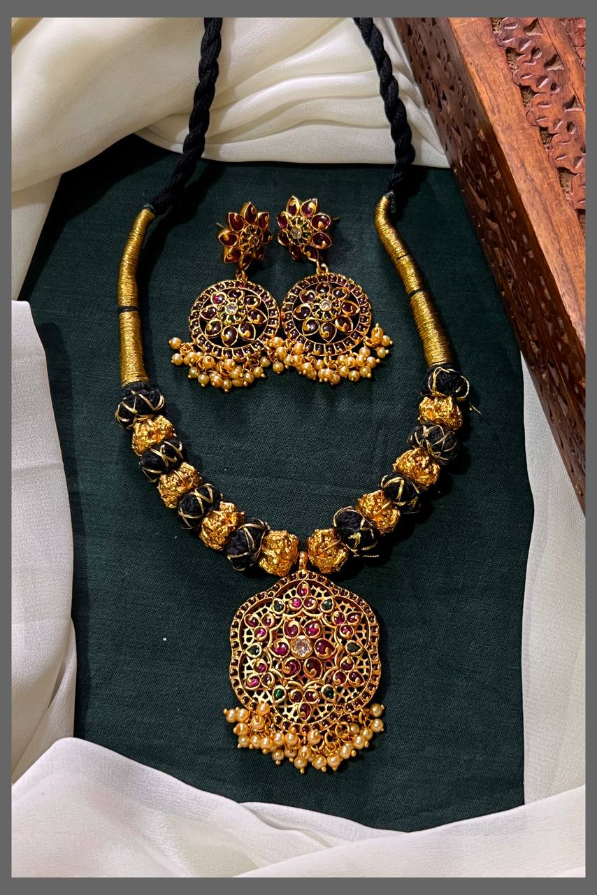 Vintage Pendant with Beads in Black dori - BD0097