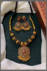 Vintage Pendant with Beads in Black dori - BD0097