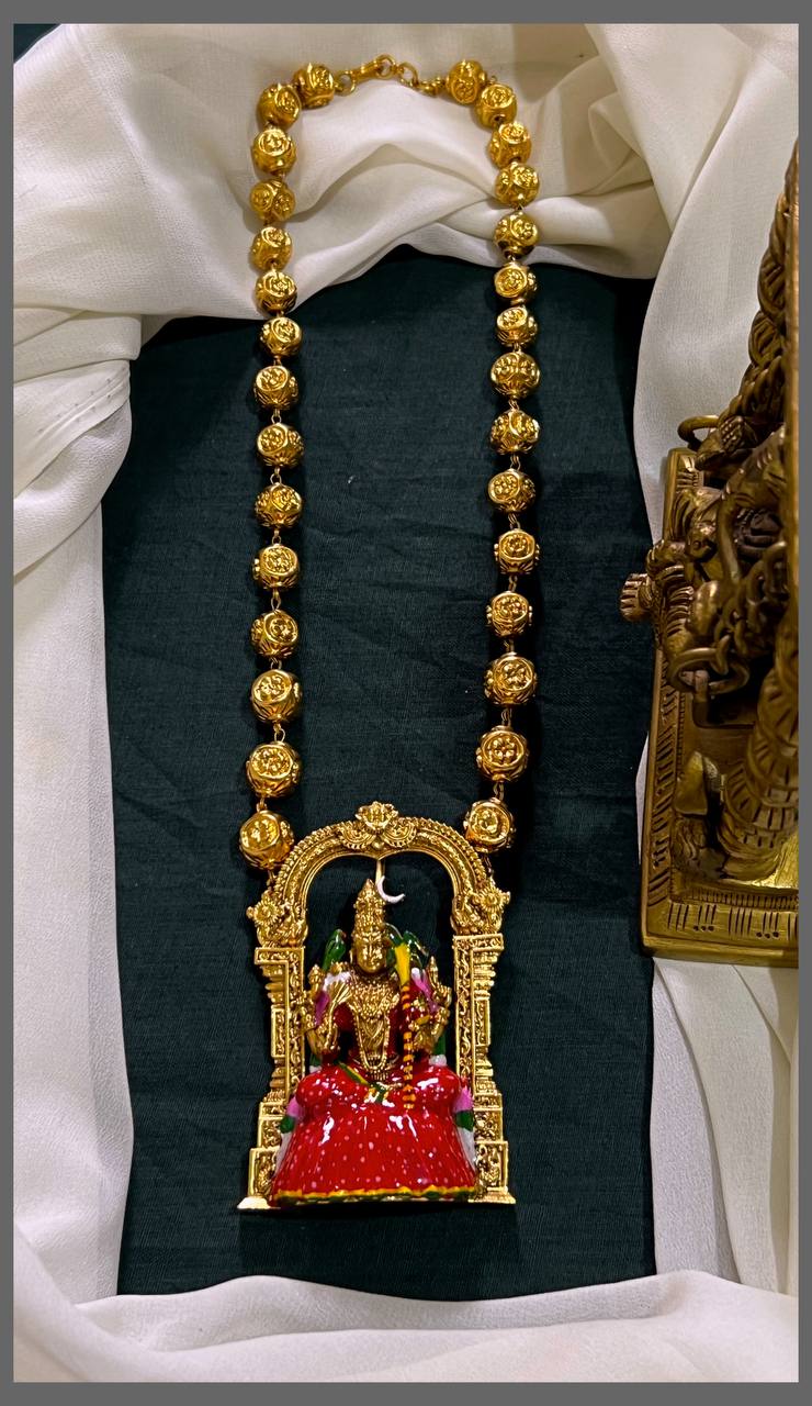 Madurai Meenakshi Kundan Pendant Haram with Gold Beads - PB00471