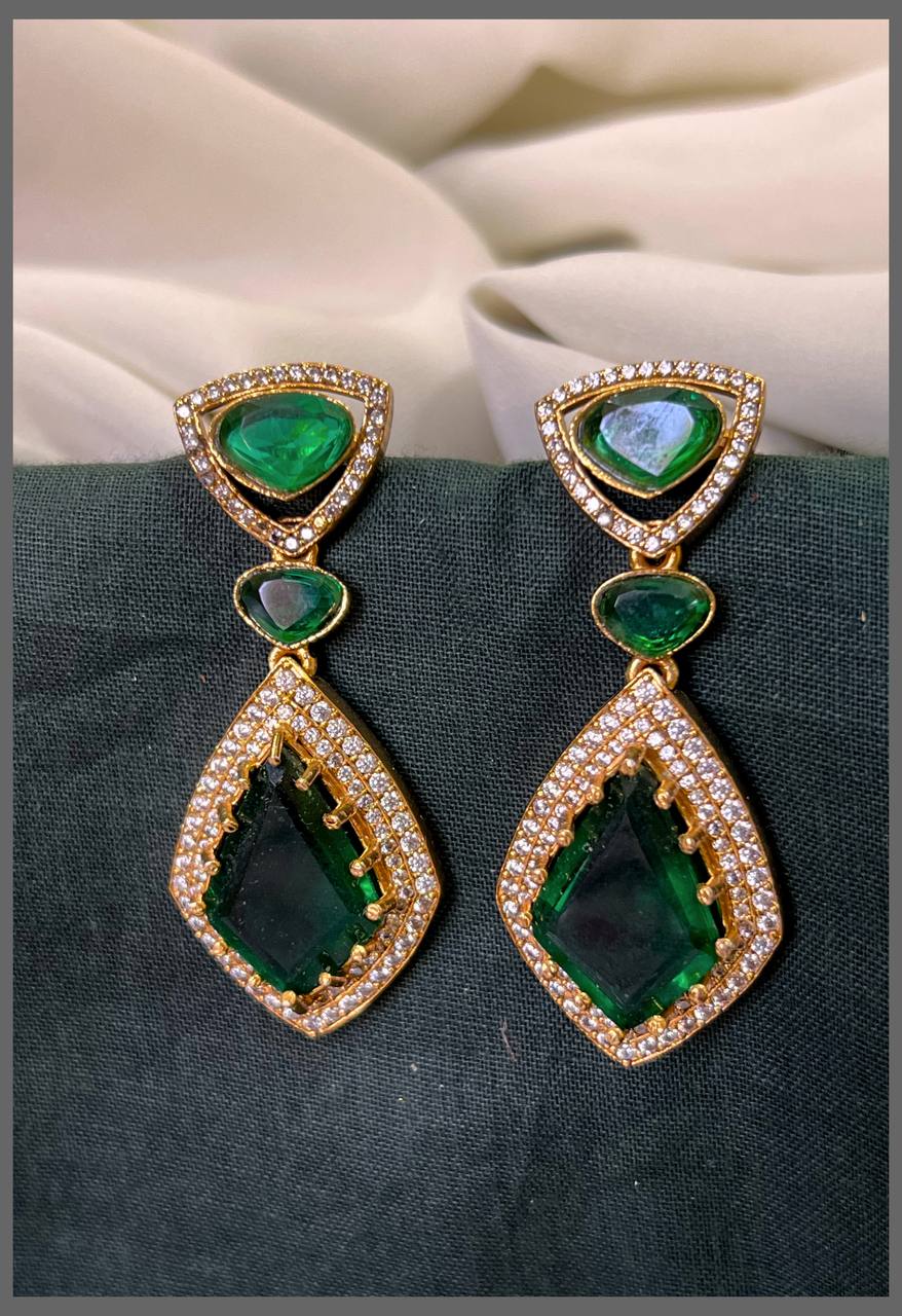 Rich Emerald Hugging  Earring in Victorian - VE00223