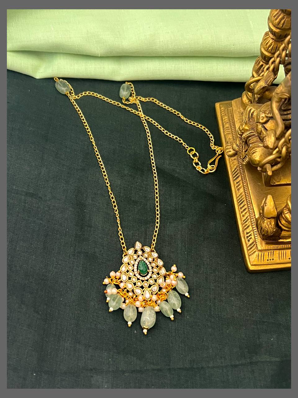 Beautiful Dew Drops Emerald and white Stone Pendant Haram - PB00506