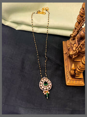 DewDrop white stone Victorian Pendant with Black Beads Haram - BD00131