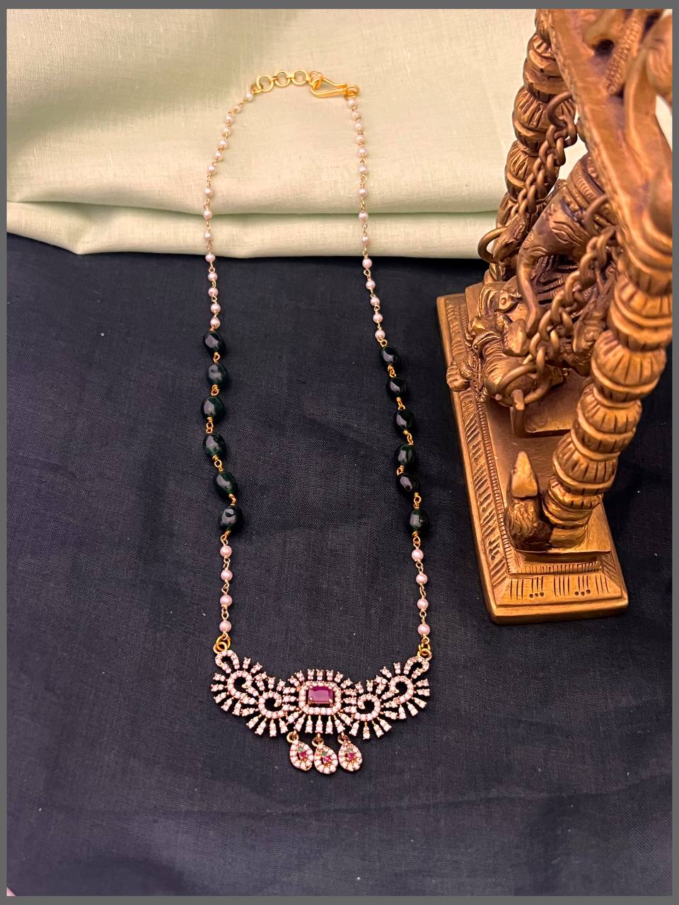 Double colour Pearl Haram with Beautiful Stone Victorian Pendant -  PB00520