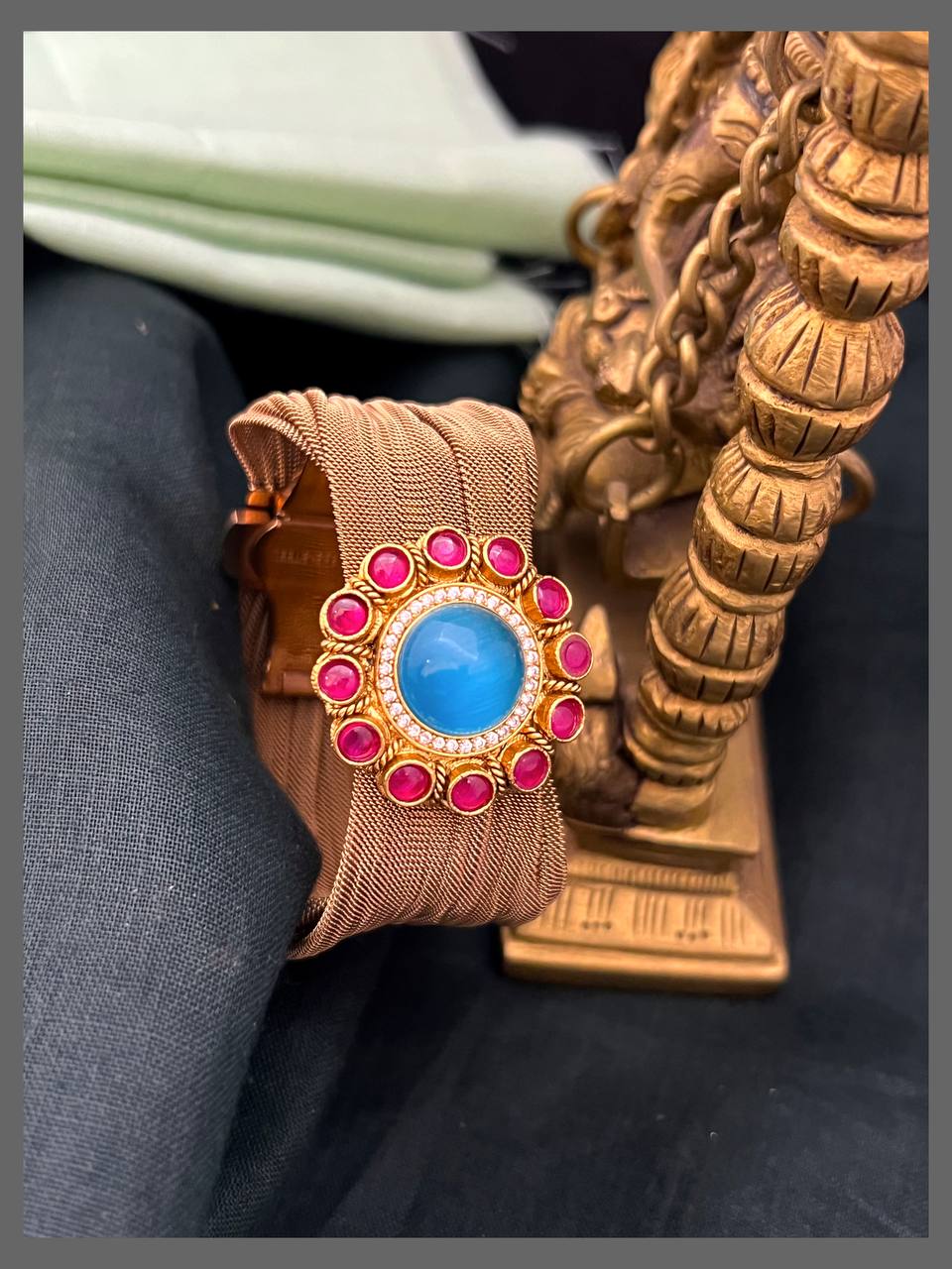 Beautiful Ruby and Blue Flower Bracelet in Kundan - BG00525