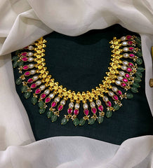 Jadau Double Leaf Necklace in Gold Polish - KN00590