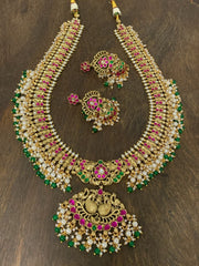 Jadau Long Guttipusalu Haram With Jhumki - KH00432