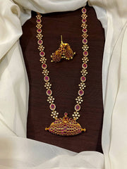 Kempu Stone With White CZ haram and a Designer Pendant - NH00475