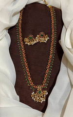 Nakshi Pattern Kempu Stone Long Haram - NH00479