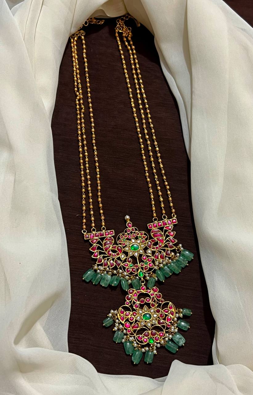 Jadau Rani Pendant With Antique Beads 3 line Haram - KH00218