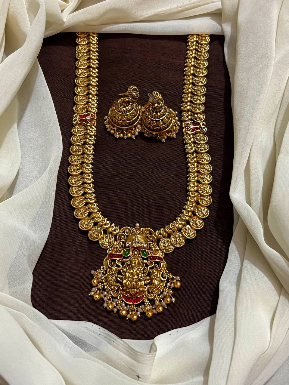 Kaasu Long Lakshmi Haram With Jhumkis - NH00491