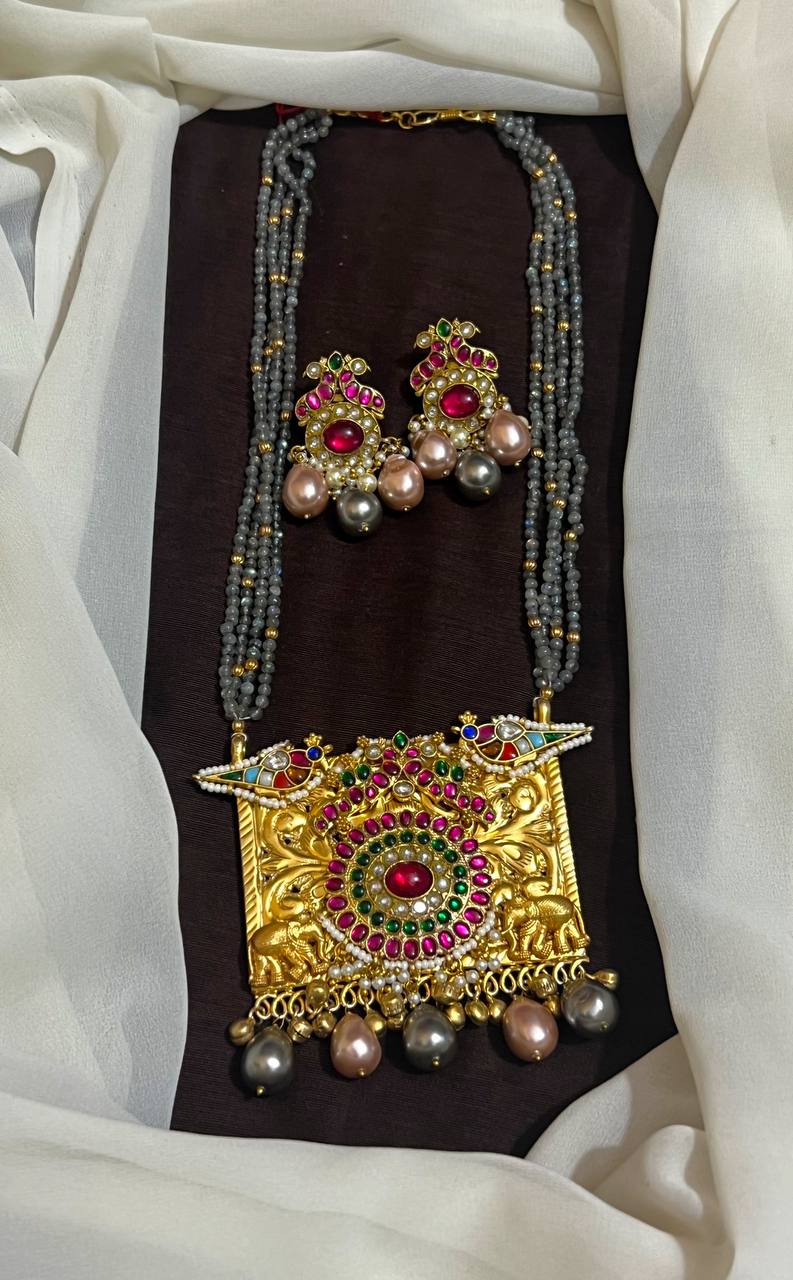 Beads Haram With Jadau Fusion Pendant - PB00631