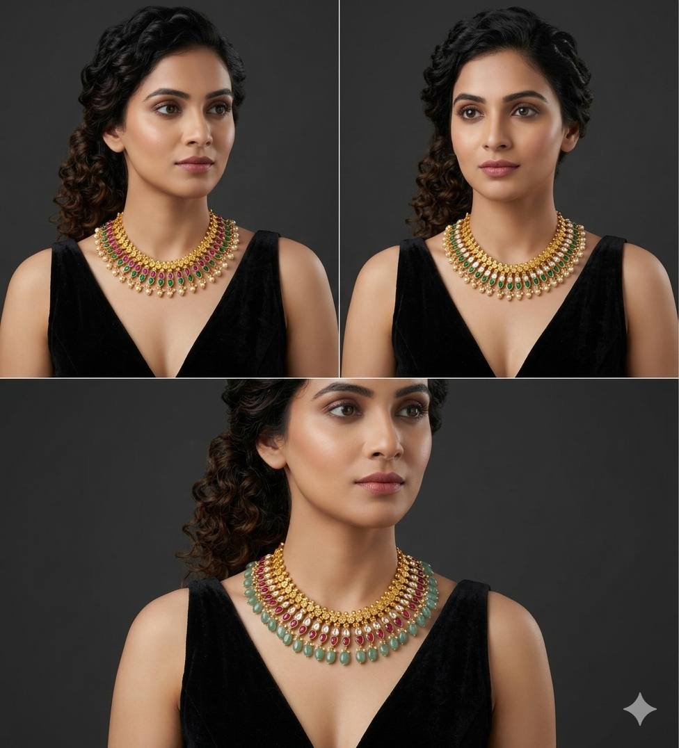 Jadau Double Leaf Necklace in Gold Polish - KN00590