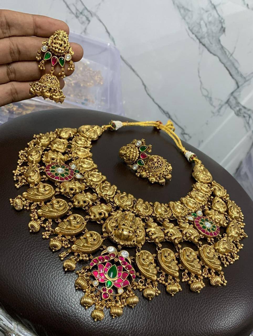 Nakshi Double Step Choker with Jhumkis in Jadau - KN00109