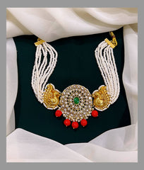 White Stone Choker with Coral beads in Kundan - PB005