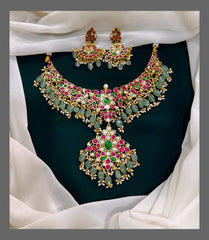 Jadau Kundan Necklace with Earrings and Strawberry beads - KN00225