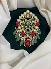 Ruby and White Stone Pendent in Kundan - KP00107