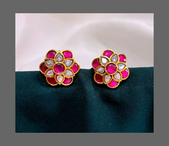 Ruby and White stone Stud Earring in Kundan - KE00226