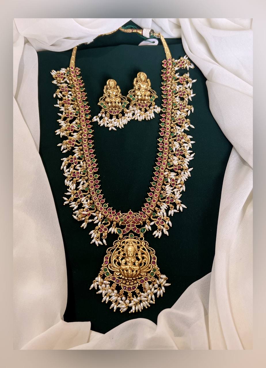 Rice pearl with Lakshmi pendent in Nakshi Haram - NH00106