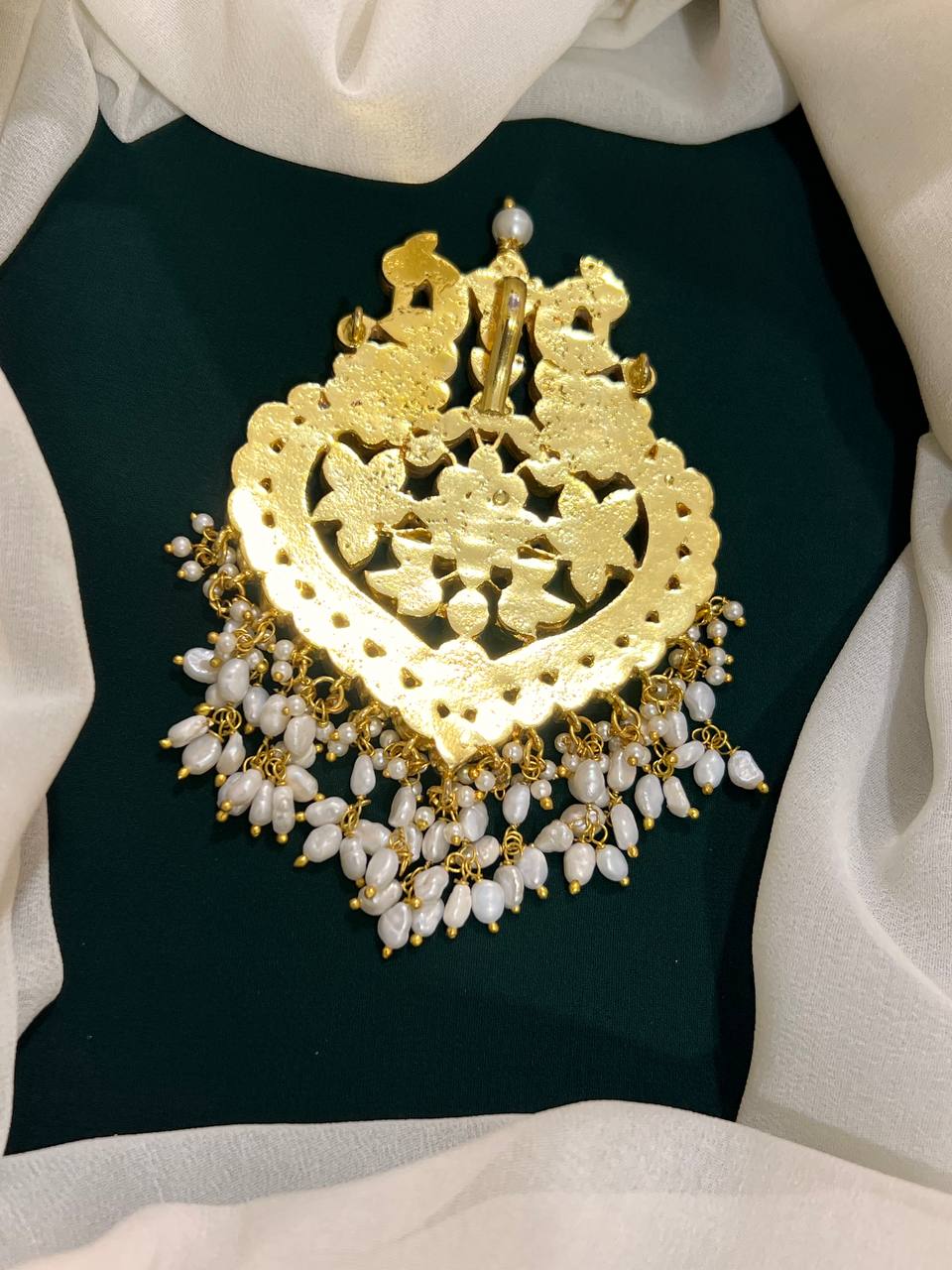 Beautiful Peacock Kundan Pendent With Rice Pearl - KP00129