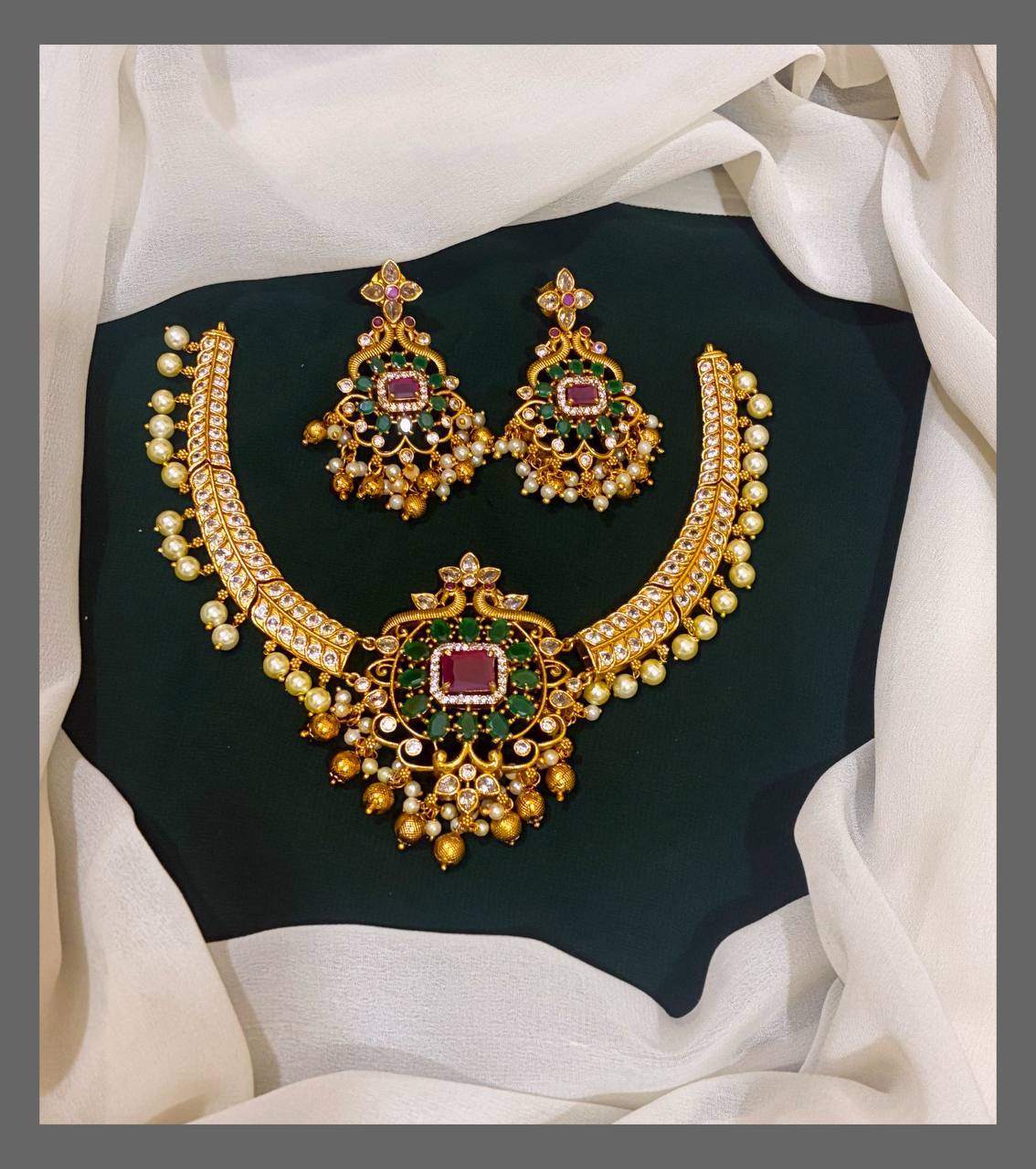 Beautiful Peacock Necklace With pearls In Nakshi - NN00358