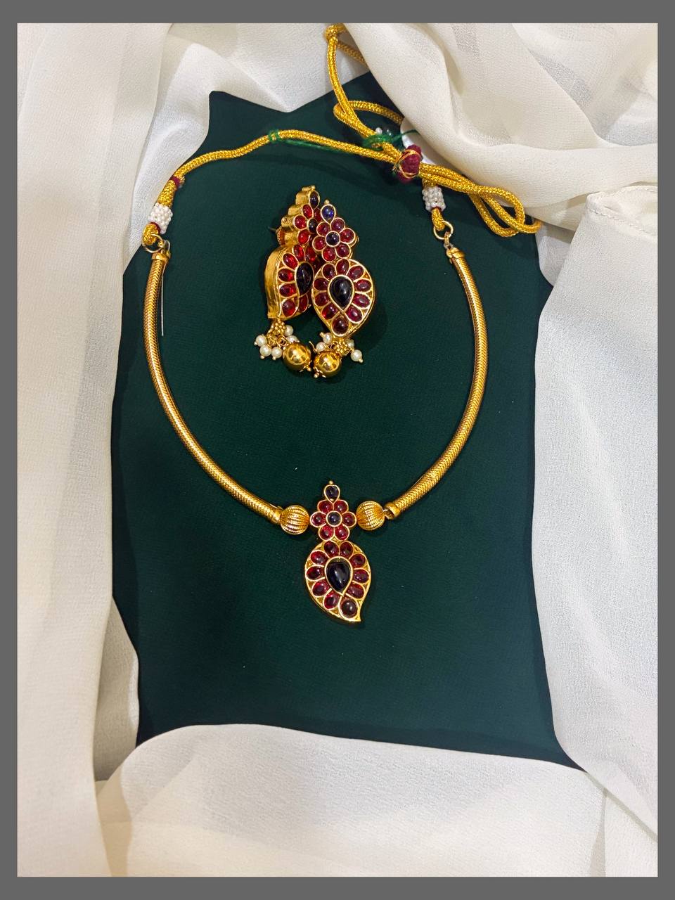 Kempu Mango Necklace In Nakshi - NN00376