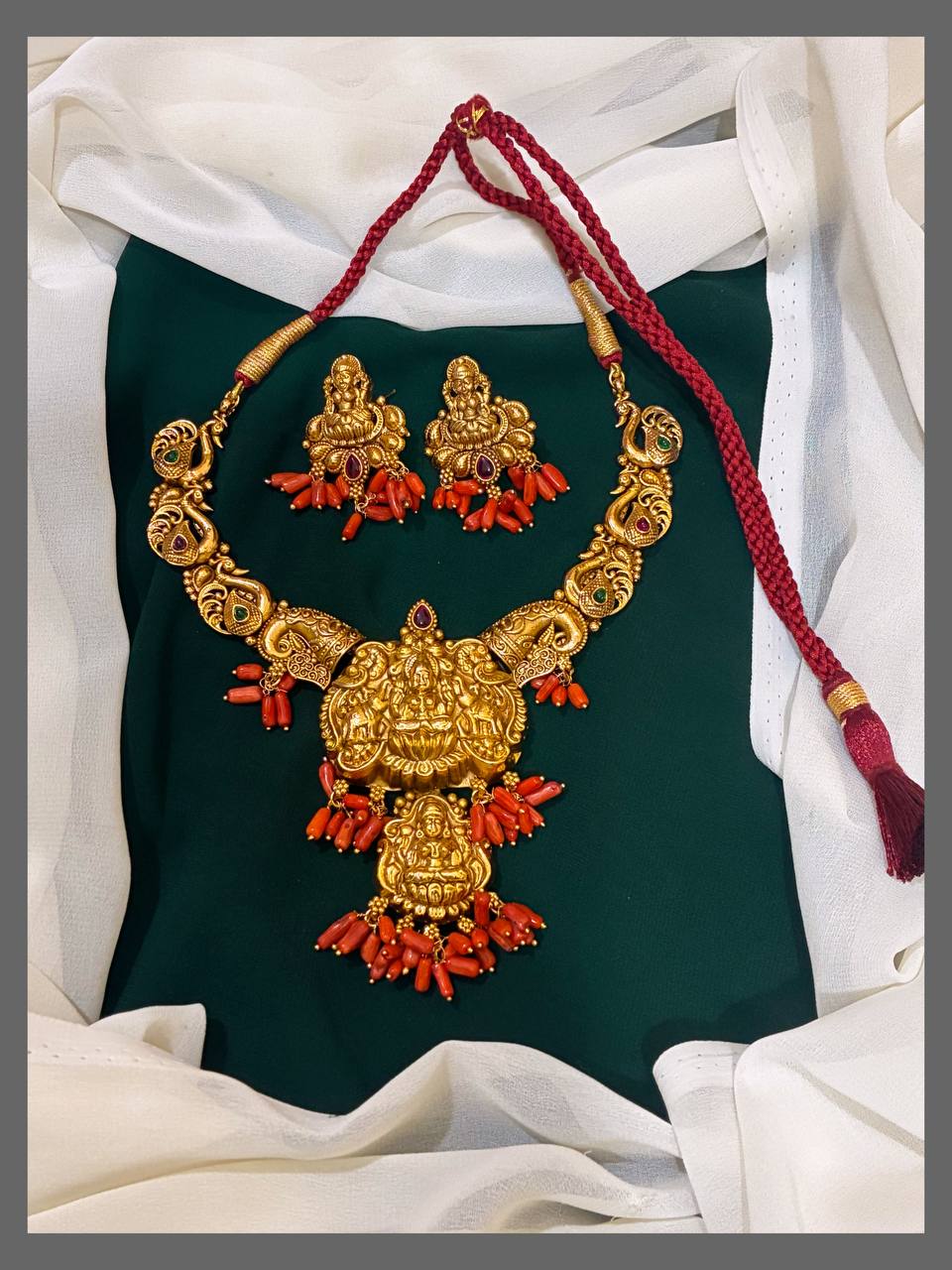 Beautiful Lakshmi Necklace With Coral Beads - NN00391