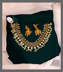 Beautiful Nakshi Necklace With Pearls - NN00405