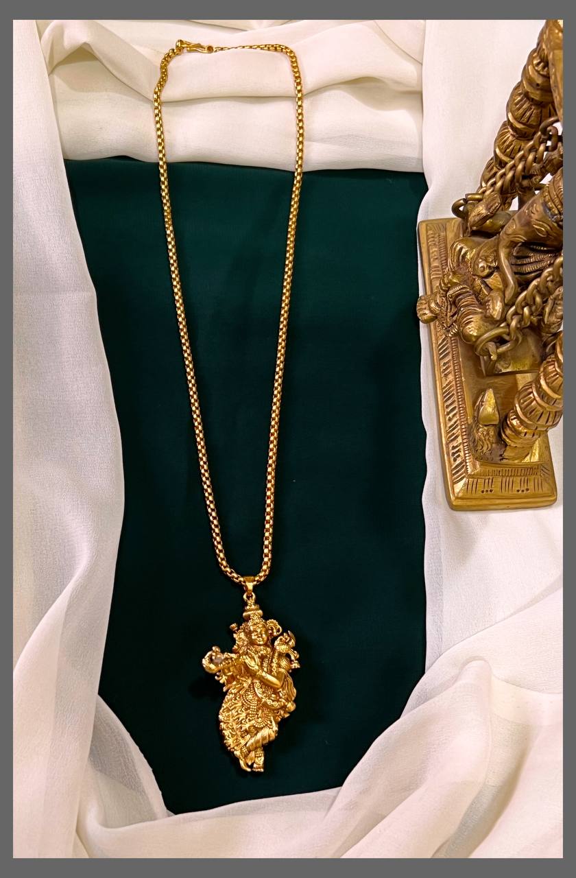 Krishna Pendent With Chain In Nakshi - NN00439