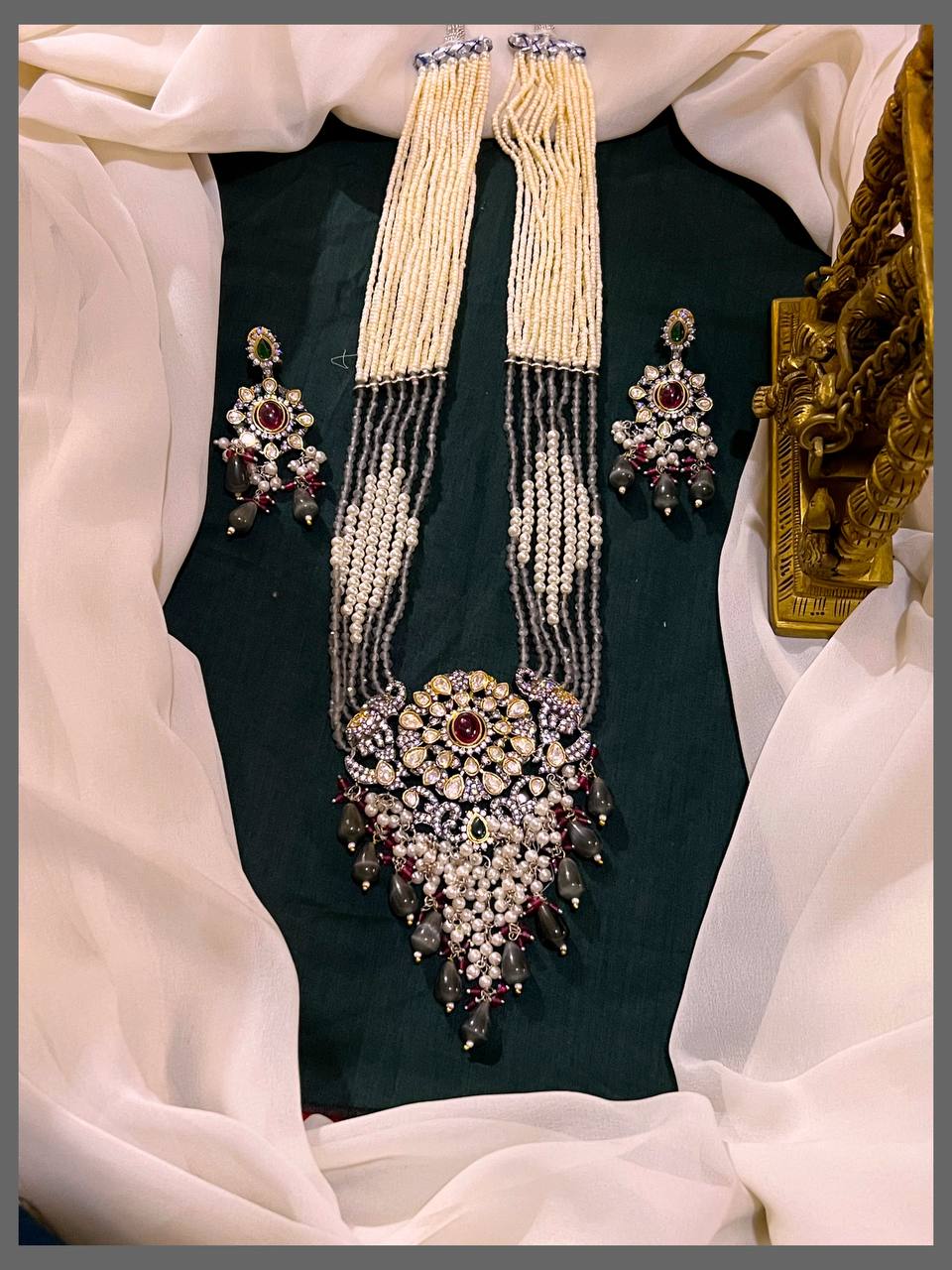 White and Grey Pearl Haram With Victorian Pendent - PB00219