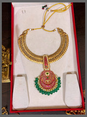 Small Kasu Necklace With Jadau Kundan Pendent - KN00505