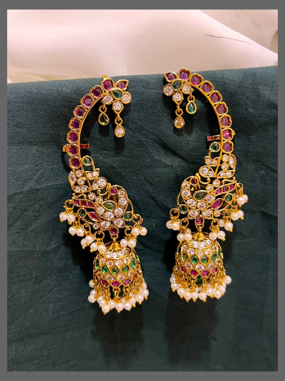 Beautiful Multi Peacock Ear Cuff in Nakshi - NE00531
