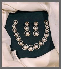 White Pearl with white Stone Necklace - PB00257