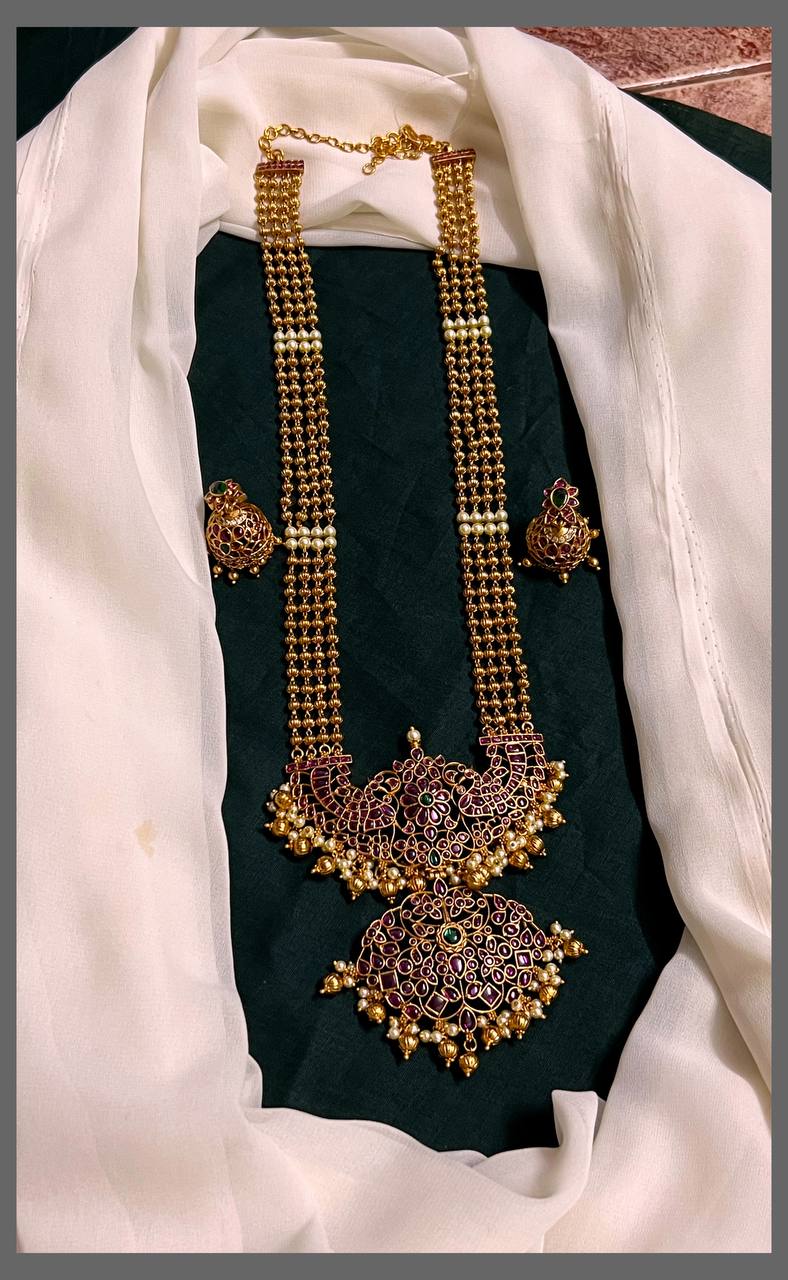 Golden Beads Haram  with Antique Pendant  - PB00275