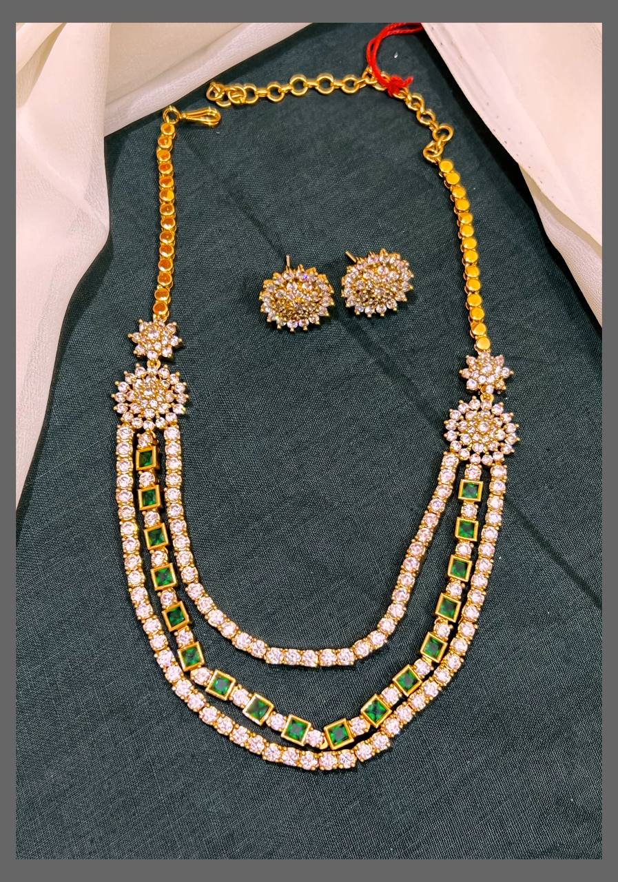 Trible Layer White Stone Necklace In Nakshi - NN00587