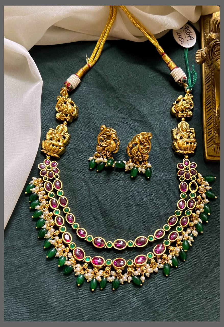 Double Layer MultiColor Stone  Necklace In Nakshi - NN00689