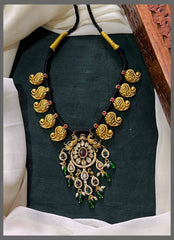 Peacock Victorian Pendant with Mango Necklace in Black dori - BD0098