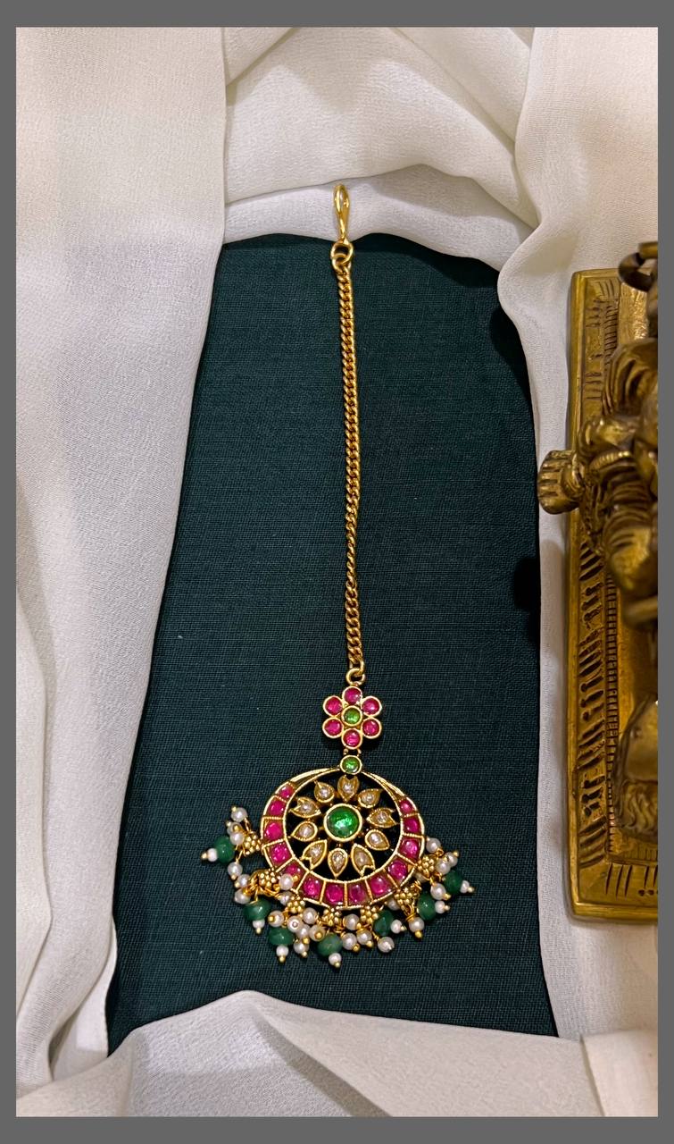 Flower Stone and Chandbali Maang Tikka - HA00175