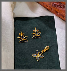 Stone Flower Pendant With Earring - NP0082