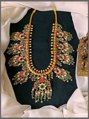 Ruby Peacock with White Stone Flower Haram in Kundan - KH00339