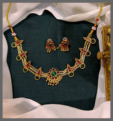 Traditional Ruby and Emerald Design Necklace with Flower in Nakshi - NN00763