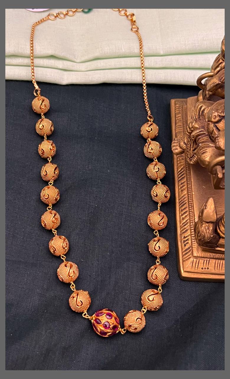 Ruby Beads and Golden Beads Haram In Nakshi - PB00560