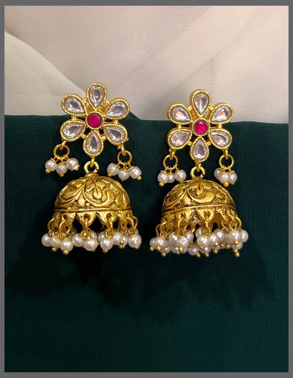 Flower Stud Jadau Jhumki Back Screw - KE00108