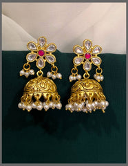 Flower Stud Jadau Jhumki Back Screw - KE00108