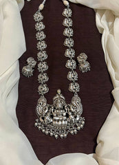 Silver Polish Lakshmi Nakshi Long Haram- NH00185