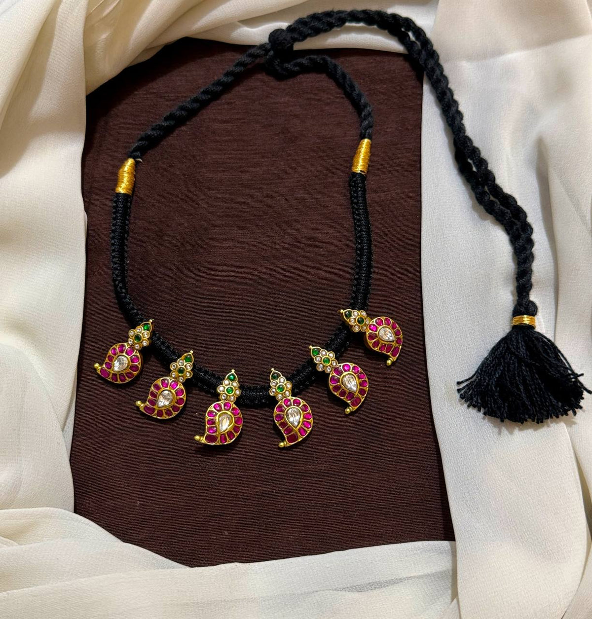 Black Dori with Jadau Mango Pendants - BD0050