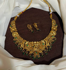 Antique Neck Length Necklace with Emerald Beads - NN00974