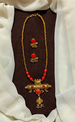 Coral Mid length Haram With Earrings - NH00520