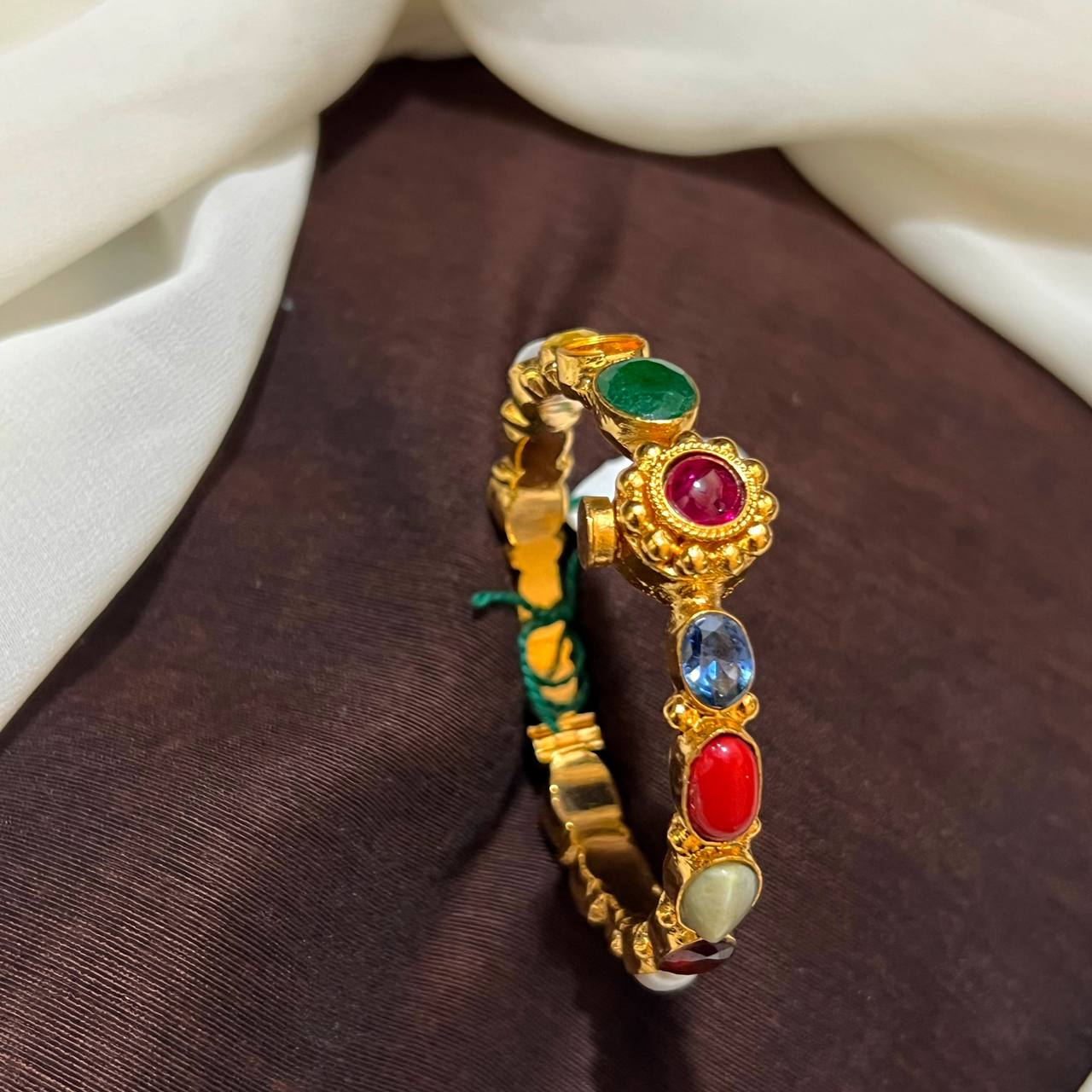 Silver Replica Navaratna bangle With Screw - BG00693